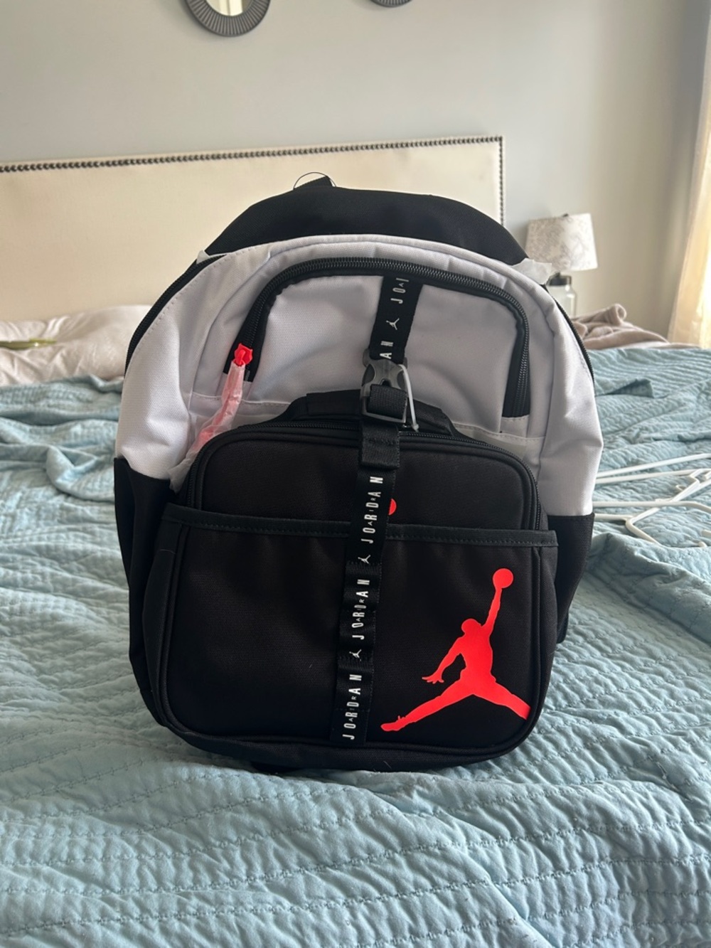 Jordan Black & White Backpack with Red Jumpman
